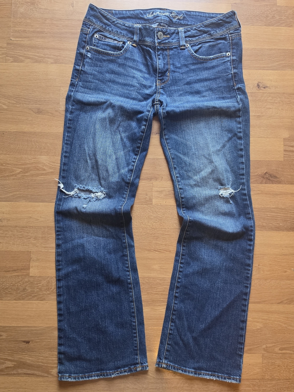 Women's American Eagle Dark Blue Distressed Slim Boot Cut Jeans